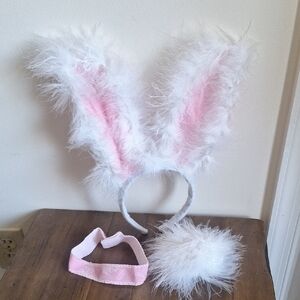 Fluffy Bunny Ears Headband & Tail Set 🐰💗
